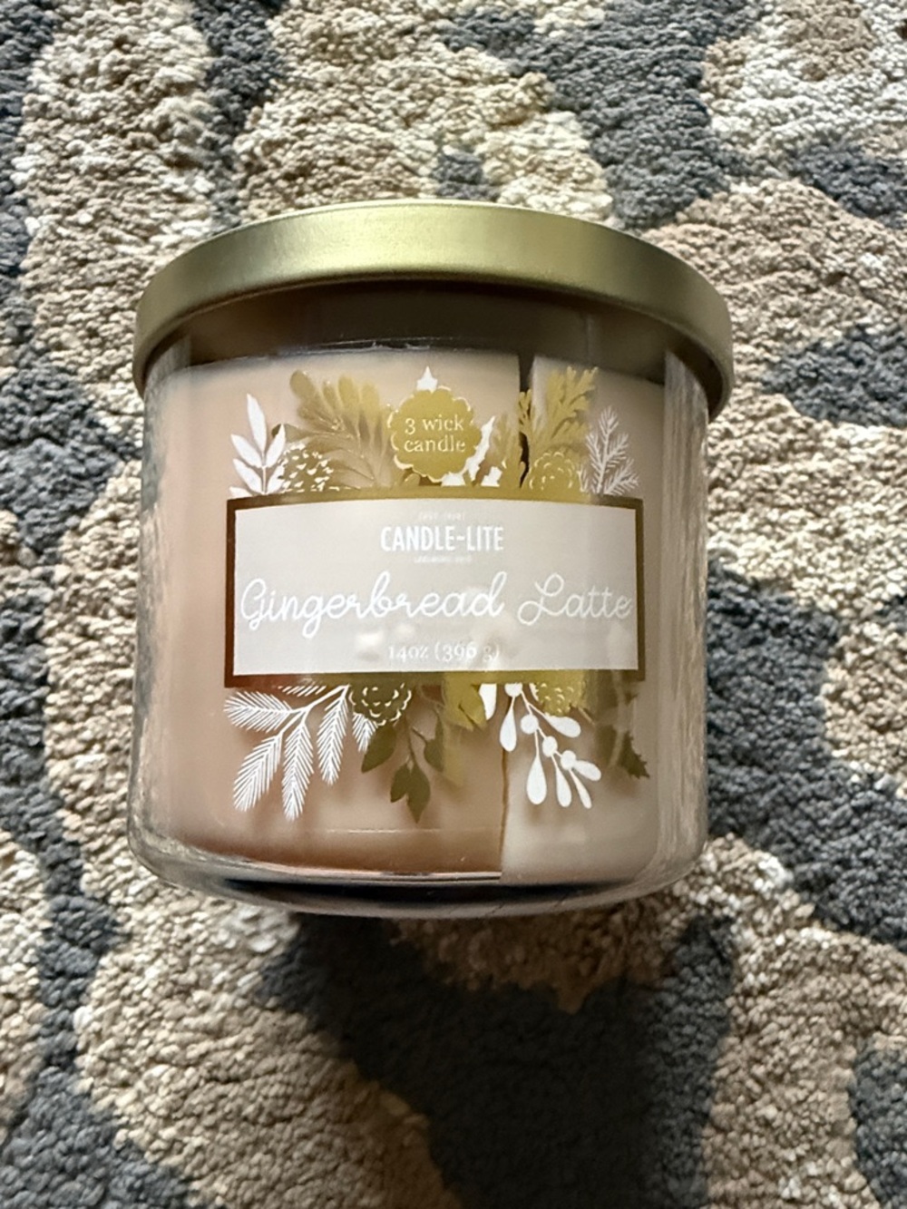 Candle-Lite Gingerbread Latte 3-Wick Jar Candle - Cream & Gold